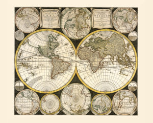 antique world wall map